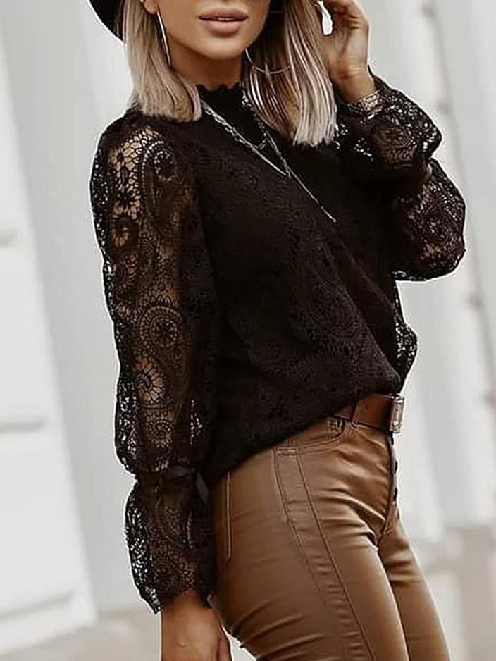 Women's Blouses Stand-Up Collar Long Sleeve Lace Blouses - Blouses - INS | Online Fashion Free Shipping Clothing, Dresses, Tops, Shoes - 20-30 - 30/08/2021 - BLO2108301325