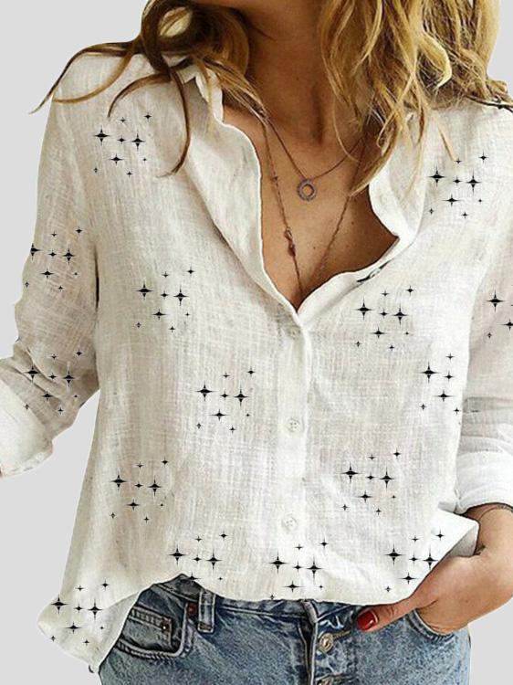 Women's Blouses Star Print Button Long Sleeve Blouses - Blouses - INS | Online Fashion Free Shipping Clothing, Dresses, Tops, Shoes - 08/09/2021 - 20-30 - BLO2109091328