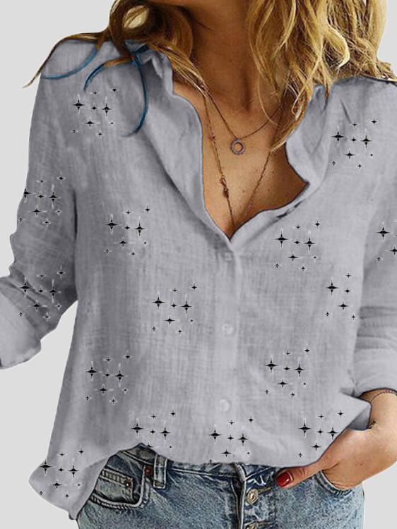 Women's Blouses Star Print Button Long Sleeve Blouses - Blouses - INS | Online Fashion Free Shipping Clothing, Dresses, Tops, Shoes - 08/09/2021 - 20-30 - BLO2109091328