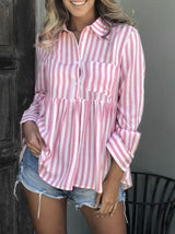 Women's Blouses Striped Button Pocket Long Sleeve Blouse - Blouses - INS | Online Fashion Free Shipping Clothing, Dresses, Tops, Shoes - 10-20 - 19/11/2021 - BLO2111191444