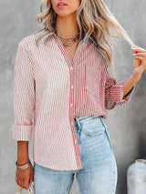 Women's Blouses Striped Contrast Single-Breasted Long Sleeve Blouse - Blouses - INS | Online Fashion Free Shipping Clothing, Dresses, Tops, Shoes - 12/11/2021 - 30-40 - BLO2111121428