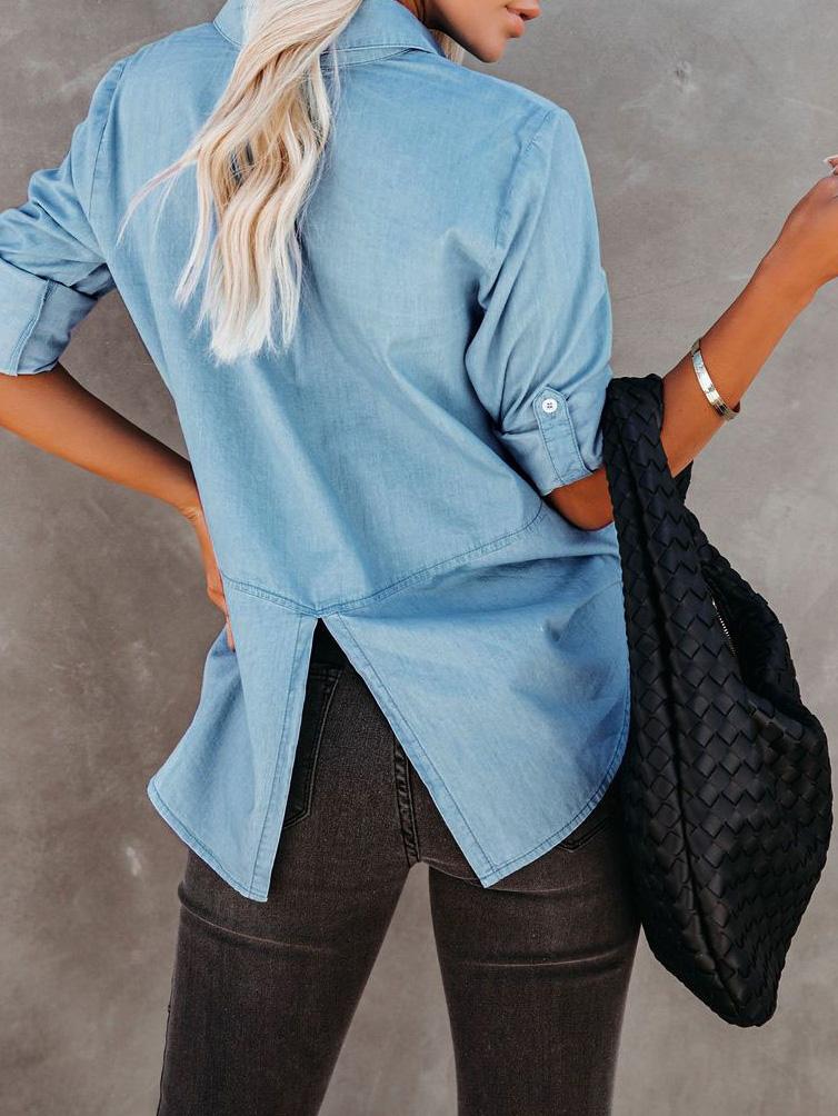 Women's Blouses Temperament Long Sleeve Button Denim Blouse - Blouses - INS | Online Fashion Free Shipping Clothing, Dresses, Tops, Shoes - 26/09/2021 - 30-40 - BLO2109261353