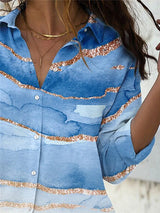 Women's Blouses Tie-Dye Printed Lapel Long Sleeve Blouse - Blouses - INS | Online Fashion Free Shipping Clothing, Dresses, Tops, Shoes - 19/11/2021 - 20-30 - BLO2111191443