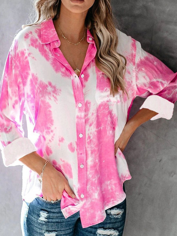 Women's Blouses Tie-Dye Printed Loose Button Long Sleeve Blouses - Blouses - INS | Online Fashion Free Shipping Clothing, Dresses, Tops, Shoes - 20-30 - 21/08/2021 - BLO2108211311