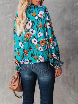 Women's Blouses Turtleneck Flower Pullover Lantern Long Sleeve Blouse - Blouses - INS | Online Fashion Free Shipping Clothing, Dresses, Tops, Shoes - 23/11/2021 - 30-40 - BLO2111231453