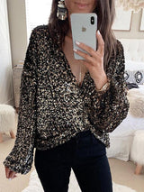 Women's Blouses V-Neck Cardigan Long Sleeve Sequins Blouse - Blouses - INS | Online Fashion Free Shipping Clothing, Dresses, Tops, Shoes - 29/10/2021 - 30-40 - BLO2110291396