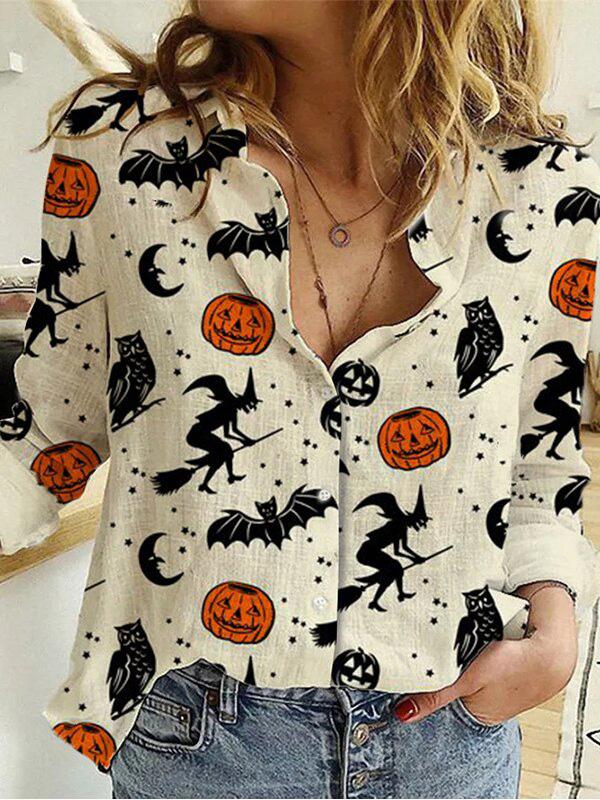 Women's Blouses Witch Bat Pumpkin Print Long Sleeve Blouses - Blouses - INS | Online Fashion Free Shipping Clothing, Dresses, Tops, Shoes - 20-30 - 24/08/2021 - BLO2108251322