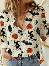 Women's Blouses Witch Bat Pumpkin Print Long Sleeve Blouses - Blouses - INS | Online Fashion Free Shipping Clothing, Dresses, Tops, Shoes - 20-30 - 24/08/2021 - BLO2108251322