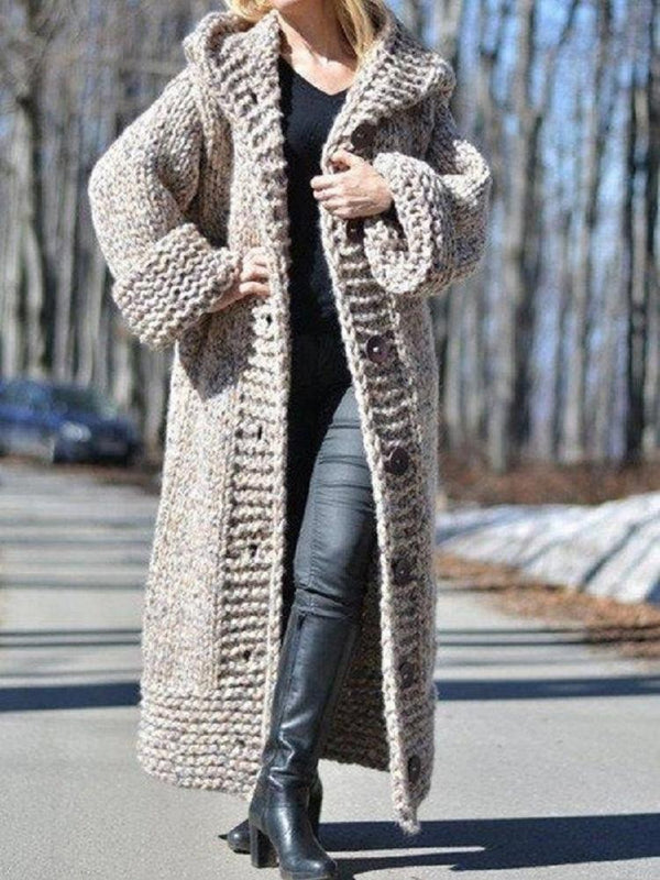 Women's Cardigan Hooded Button Long Knitted Sweater Cardigan - Cardigans & Sweaters - INS | Online Fashion Free Shipping Clothing, Dresses, Tops, Shoes - 26/09/2021 - CAR2109261135 - Cardigans & Sweaters