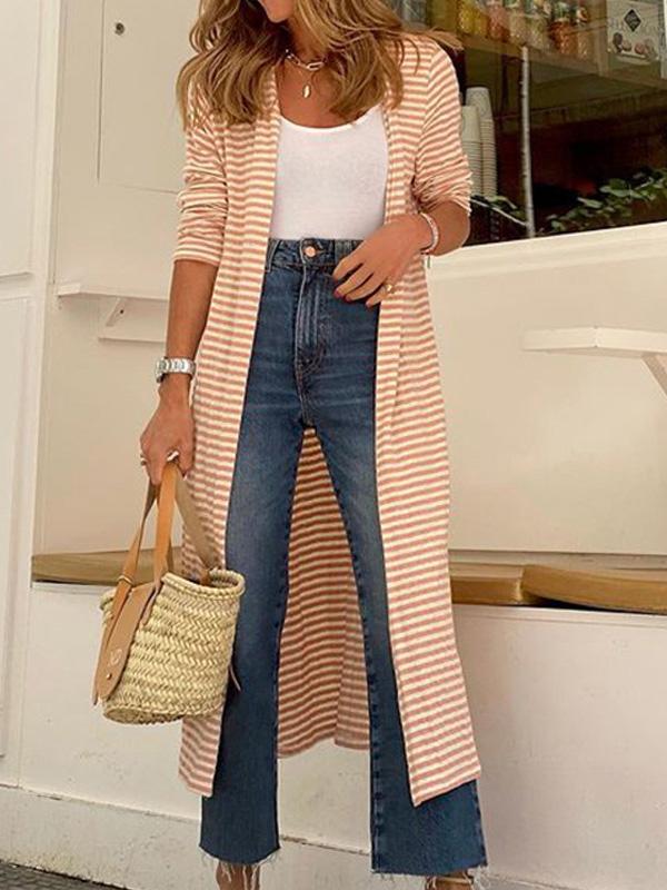 Women's Cardigan Striped Long Sleeve Mid-Length Cardigan - Cardigans & Sweaters - INS | Online Fashion Free Shipping Clothing, Dresses, Tops, Shoes - 20-30 - 24/09/2021 - CAR2109241134