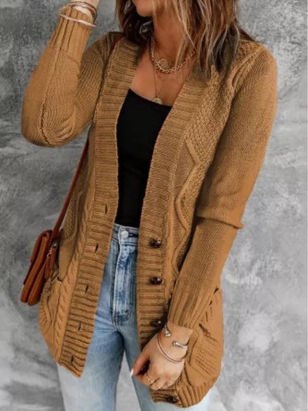 Women's Cardigans Button Pocket Long Sleeve Sweater Cardigan - Cardigans & Sweaters - Instastyled | Online Fashion Free Shipping Clothing, Dresses, Tops, Shoes - 23/12/2021 - 40-50 - CAR2112231206