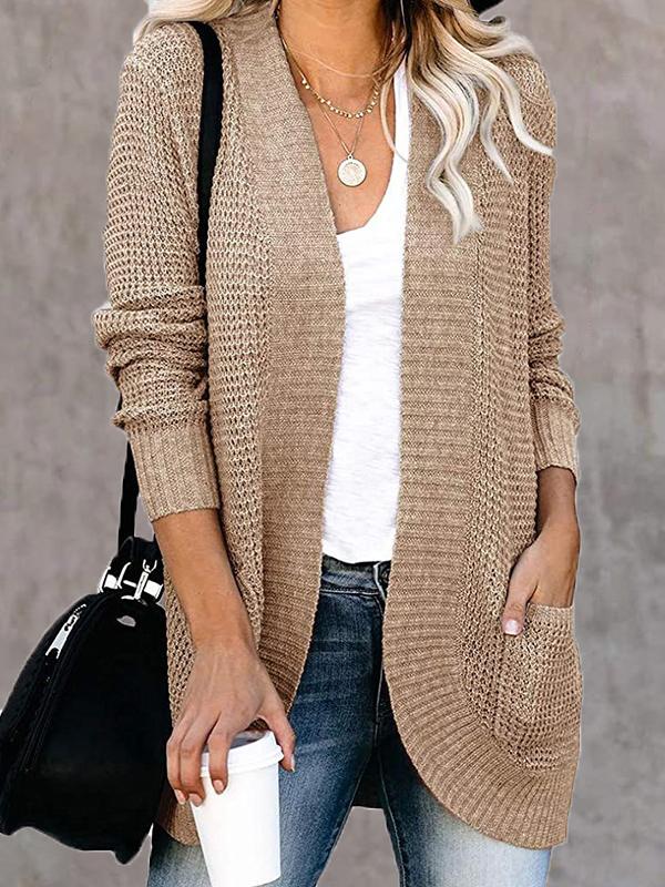 Women's Cardigans Curved Placket Pockets Sweater Cardigan - Cardigans & Sweaters - INS | Online Fashion Free Shipping Clothing, Dresses, Tops, Shoes - 03/11/2021 - 30-40 - CAR2111031178