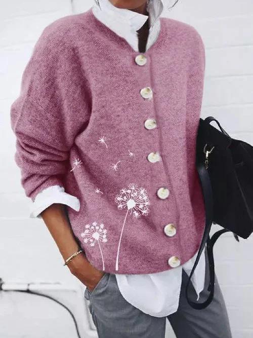 Women's Cardigans Dandelion Print Button Long Sleeve Cardigan - Cardigans & Sweaters - INS | Online Fashion Free Shipping Clothing, Dresses, Tops, Shoes - 20-30 - 25/10/2021 - CAR2110251161