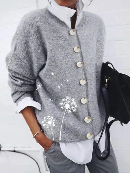 Women's Cardigans Dandelion Print Button Long Sleeve Cardigan - Cardigans & Sweaters - INS | Online Fashion Free Shipping Clothing, Dresses, Tops, Shoes - 20-30 - 25/10/2021 - CAR2110251161