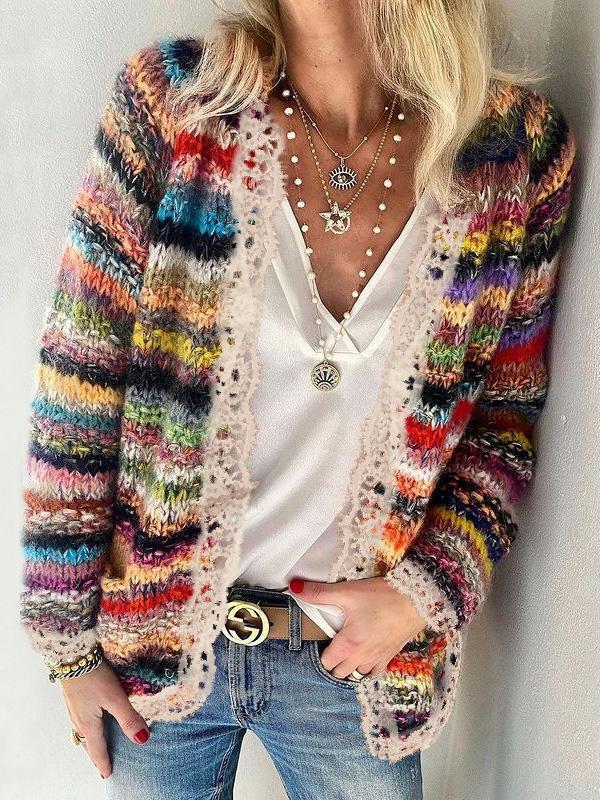Women's Cardigans Lace Multicolor Long Sleeve Pocket Sweater Cardigan - Cardigans & Sweaters - INS | Online Fashion Free Shipping Clothing, Dresses, Tops, Shoes - 15/10/2021 - CAR2110151151 - Cardigans & Sweaters