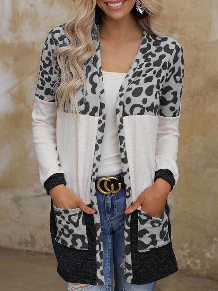 Women's Cardigans Leopard Print Stitching Pocket Mid-Length Cardigan - Cardigans & Sweaters - INS | Online Fashion Free Shipping Clothing, Dresses, Tops, Shoes - 04/11/2021 - 20-30 - CAR2111041181