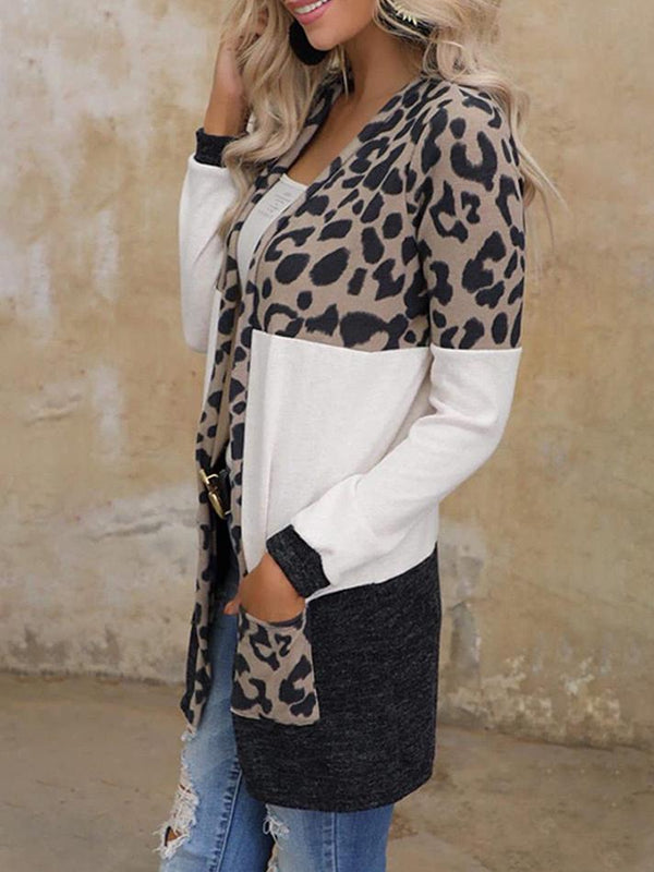 Women's Cardigans Leopard Print Stitching Pocket Mid-Length Cardigan - Cardigans & Sweaters - INS | Online Fashion Free Shipping Clothing, Dresses, Tops, Shoes - 04/11/2021 - 20-30 - CAR2111041181