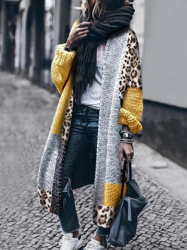 Women's Cardigans Loose Leopard Stitching Long Sleeve Long Cardigan - Cardigans & Sweaters - INS | Online Fashion Free Shipping Clothing, Dresses, Tops, Shoes - 13/10/2021 - 40-50 - CAR2110131149