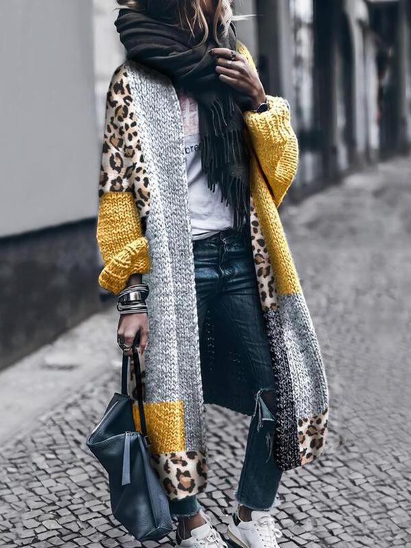 Women's Cardigans Loose Leopard Stitching Long Sleeve Long Cardigan - Cardigans & Sweaters - INS | Online Fashion Free Shipping Clothing, Dresses, Tops, Shoes - 13/10/2021 - 40-50 - CAR2110131149
