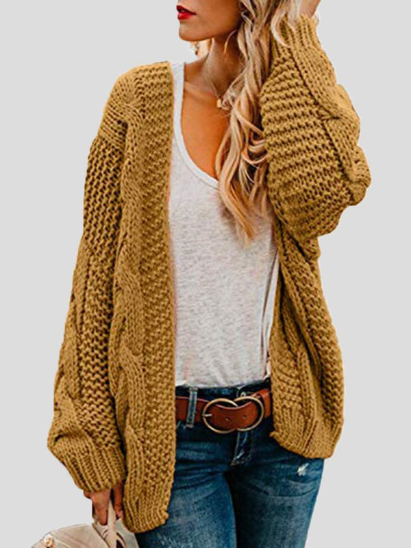 Women's Cardigans Loose Solid Twist Knit Casual Cardigan - Cardigans & Sweaters - INS | Online Fashion Free Shipping Clothing, Dresses, Tops, Shoes - 20-30 - 27/08/2021 - CAR2108271121