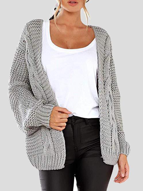 Women's Cardigans Loose Solid Twist Knit Casual Cardigan - Cardigans & Sweaters - INS | Online Fashion Free Shipping Clothing, Dresses, Tops, Shoes - 20-30 - 27/08/2021 - CAR2108271121