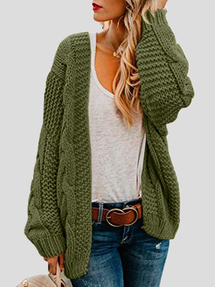 Women's Cardigans Loose Solid Twist Knit Casual Cardigan - Cardigans & Sweaters - INS | Online Fashion Free Shipping Clothing, Dresses, Tops, Shoes - 20-30 - 27/08/2021 - CAR2108271121