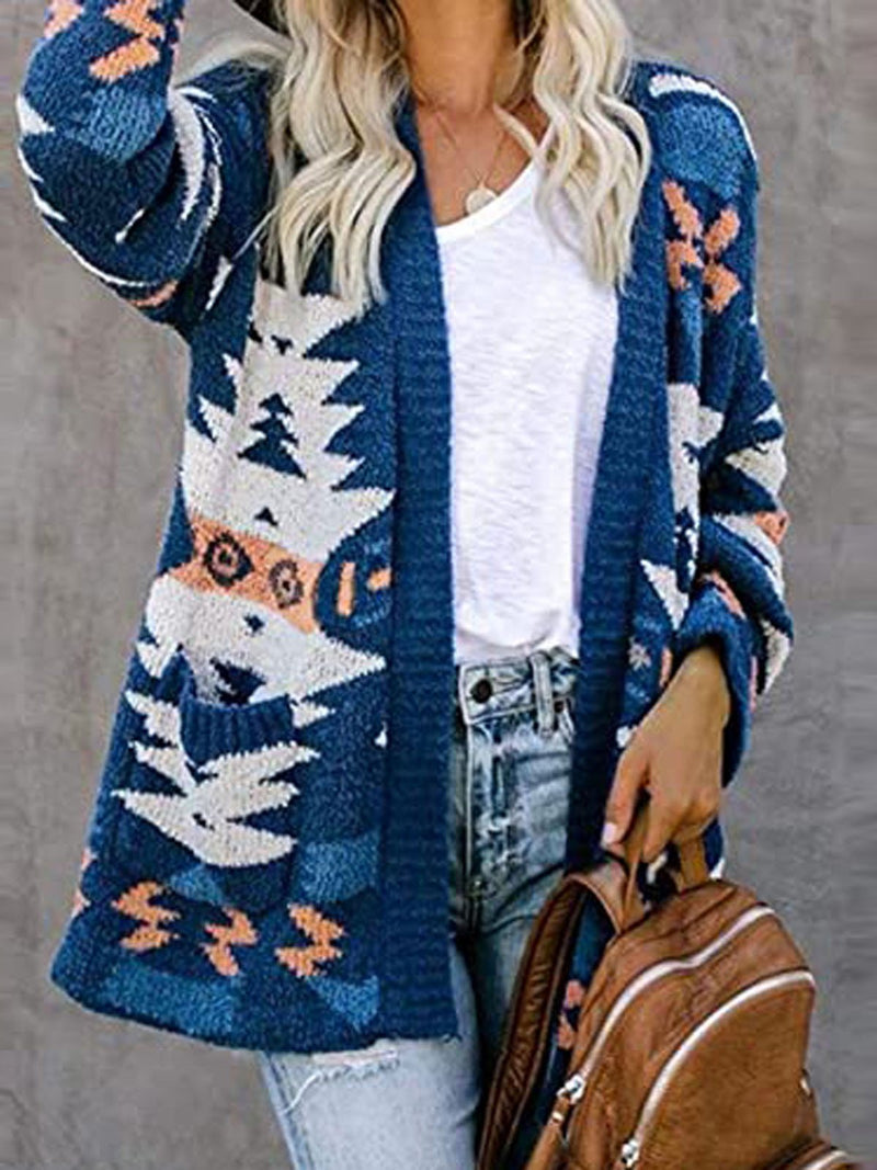 Women's Cardigans Printed Pocket Casual Long Sleeve Knitted Cardigan - Cardigans & Sweaters - INS | Online Fashion Free Shipping Clothing, Dresses, Tops, Shoes - 18/08/2021 - 30-40 - CAR2108191118