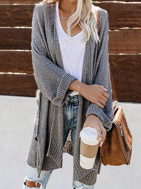 Women's Cardigans Slit Roll Sleeves Long Sweater Cardigan - Cardigans & Sweaters - INS | Online Fashion Free Shipping Clothing, Dresses, Tops, Shoes - 03/11/2021 - 30-40 - CAR2111031179