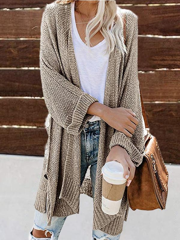 Women's Cardigans Slit Roll Sleeves Long Sweater Cardigan - Cardigans & Sweaters - INS | Online Fashion Free Shipping Clothing, Dresses, Tops, Shoes - 03/11/2021 - 30-40 - CAR2111031179