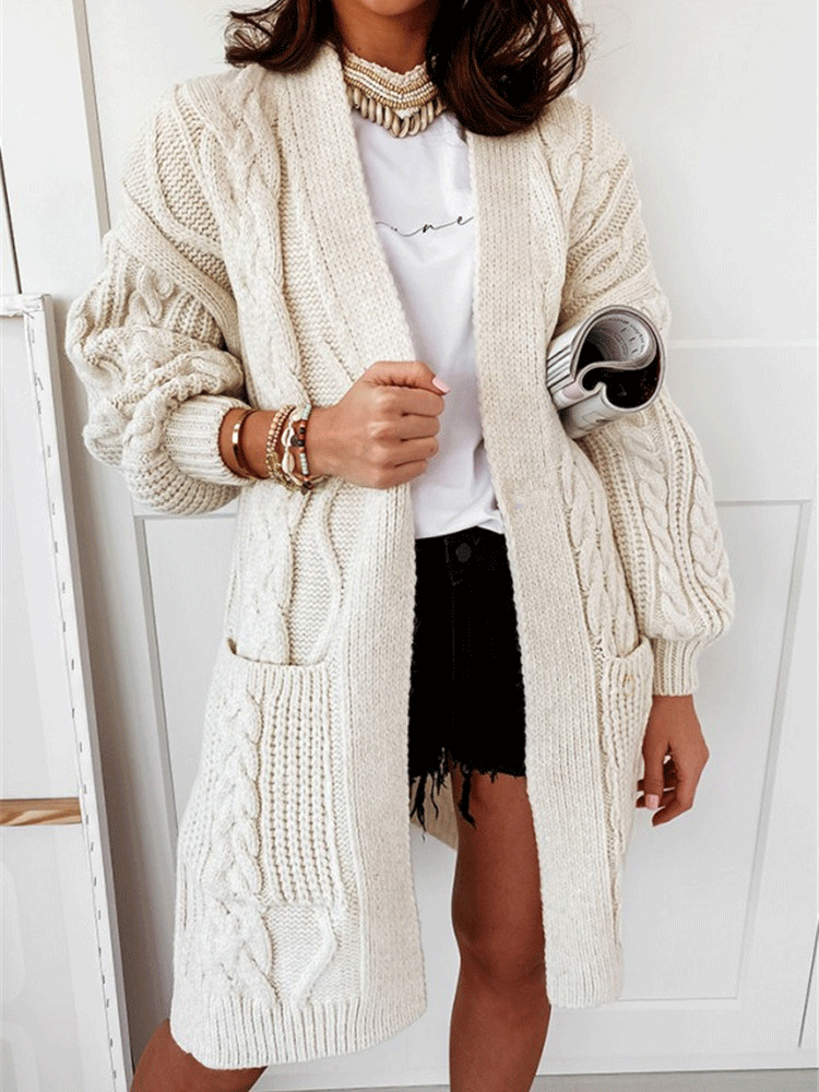 Women's Cardigans Soft Warm Pocket Twist Knit Cardigan - Cardigans & Sweaters - INS | Online Fashion Free Shipping Clothing, Dresses, Tops, Shoes - 21/10/2021 - 40-50 - CAR2110211156