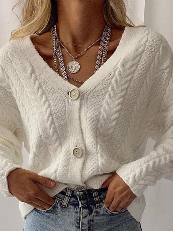 Women's Cardigans Solid V-Neck Button Long Sleeve Knitted Cardigan - Cardigans & Sweaters - INS | Online Fashion Free Shipping Clothing, Dresses, Tops, Shoes - 24/11/2021 - CAR2111241192 - Cardigans & Sweaters