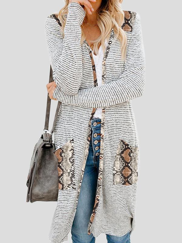 Women's Cardigans Striped Pocket Button Mid-Length Knitted Cardigan - Cardigans & Sweaters - INS | Online Fashion Free Shipping Clothing, Dresses, Tops, Shoes - 20-30 - 24/09/2021 - CAR2109241132