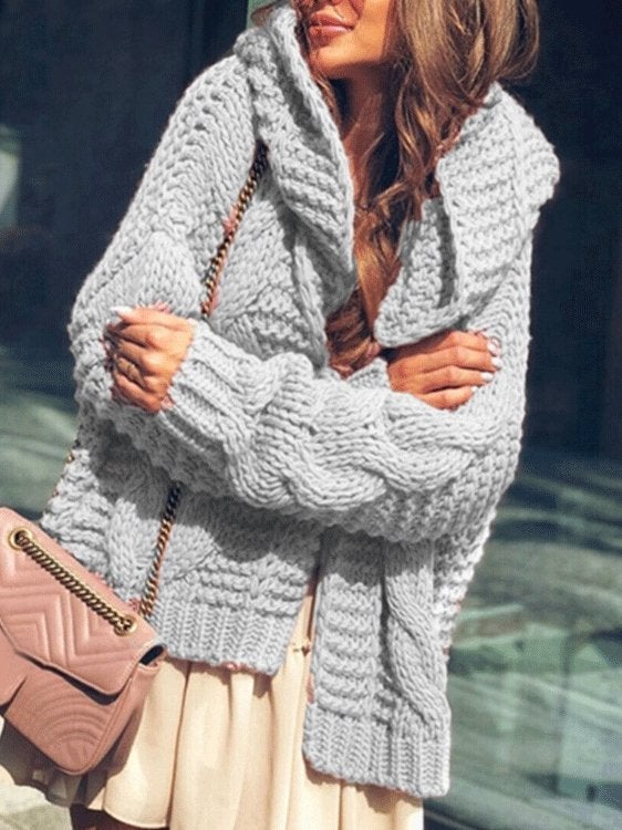 Women's Cardigans Thick Needle Padded Long Sleeve Hooded Cardigan - Cardigans & Sweaters - INS | Online Fashion Free Shipping Clothing, Dresses, Tops, Shoes - 29/10/2021 - 30-40 - CAR2110291174