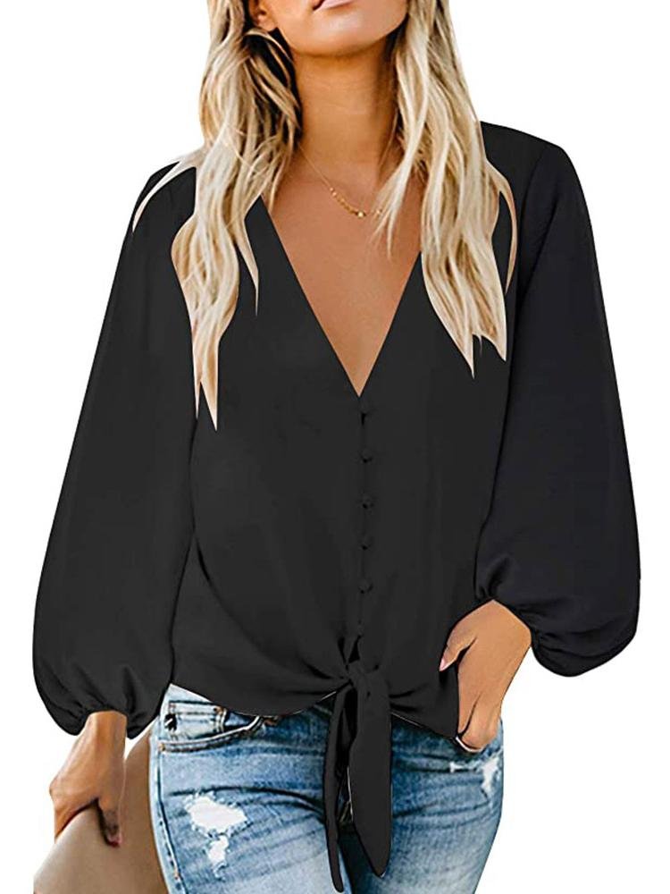 Women's Casual Long Sleeve Loose Top Shirt - Blouses - INS | Online Fashion Free Shipping Clothing, Dresses, Tops, Shoes - 16/03/2021 - 2XL - 3XL