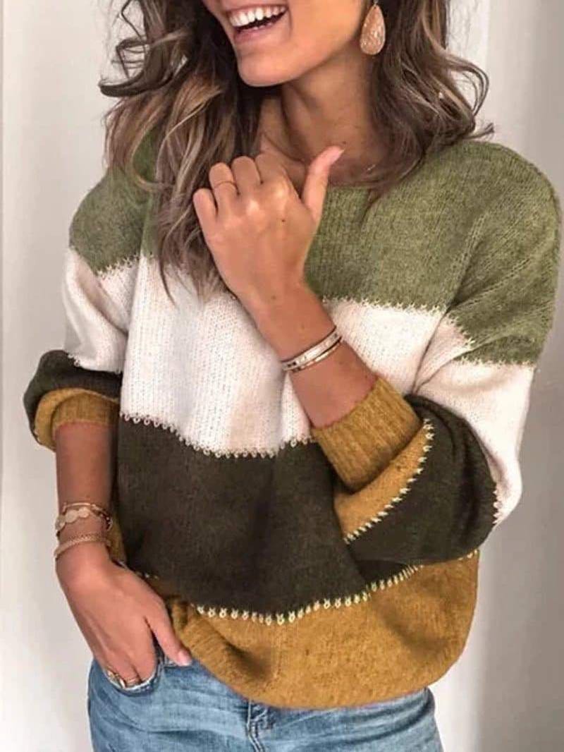 Women's Casual Striped Knitted Sweater - INS | Online Fashion Free Shipping Clothing, Dresses, Tops, Shoes