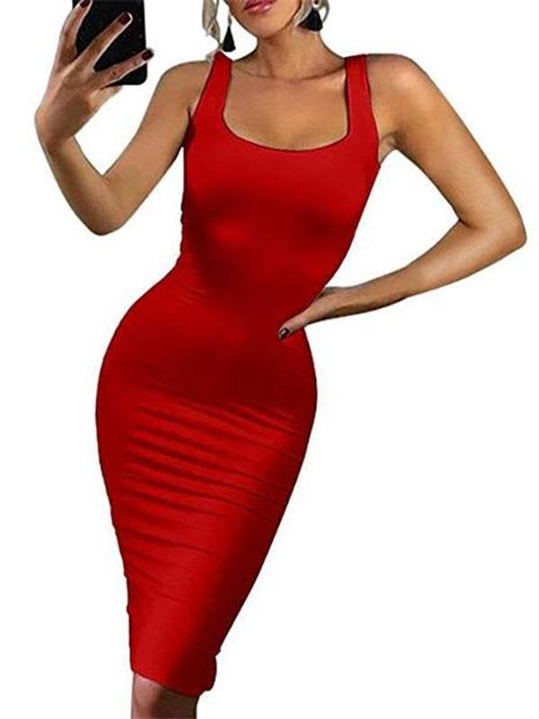 Women's Casual Summer Sleeveless Maxi Bodycon Tank Dress - Maxi Dresses - INS | Online Fashion Free Shipping Clothing, Dresses, Tops, Shoes - 17/05/2021 - Color_Black - Color_Red