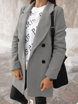Women's Coats Buttoned Lapel Long Sleeve Woolen Coat - Coats & Jackets - INS | Online Fashion Free Shipping Clothing, Dresses, Tops, Shoes - 16/11/2021 - 20-30 - COA2111161309