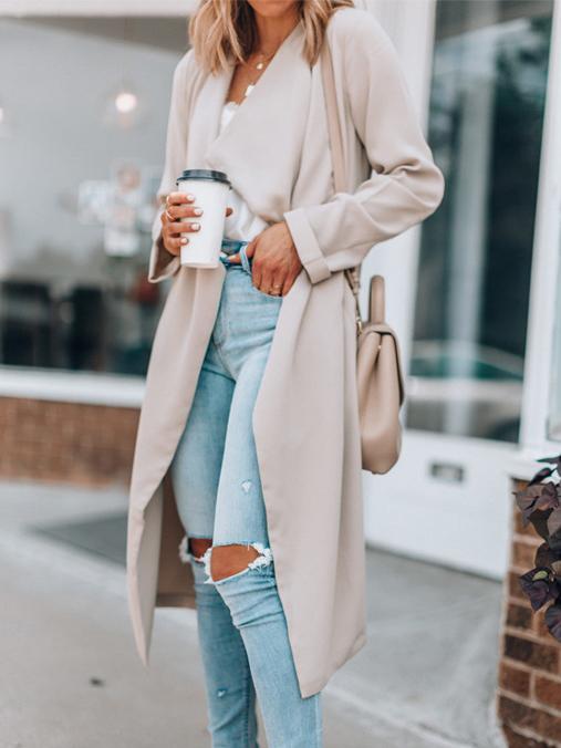 Women's Coats Casual Lapel Solid Mid-Length Trench Coat - Coats & Jackets - INS | Online Fashion Free Shipping Clothing, Dresses, Tops, Shoes - 17/11/2021 - 20-30 - COA2111171314