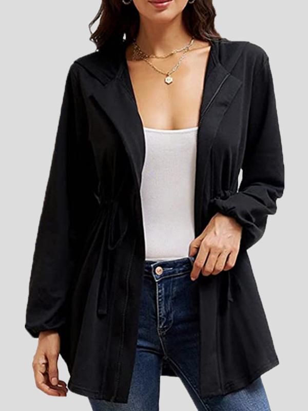 Women's Coats Casual Zip Waist Lantern Sleeve Hooded Cardigan Coats - Coats & Jackets - INS | Online Fashion Free Shipping Clothing, Dresses, Tops, Shoes - 17/09/2021 - COA2109171157 - Coats & Jackets