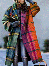 Women's Coats Colorblock Plaid Print Long Sleeve Lapel Woolen Coat - Coats & Jackets - INS | Online Fashion Free Shipping Clothing, Dresses, Tops, Shoes - 29/09/2021 - COA2109291186 - Coats & Jackets