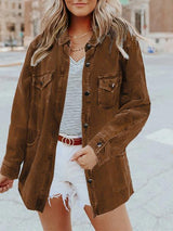 Women's Coats Corduroy Solid Lapel Pocket Shirt Coats - Coats & Jackets - INS | Online Fashion Free Shipping Clothing, Dresses, Tops, Shoes - 01/12/2021 - 30-40 - COA2112011334