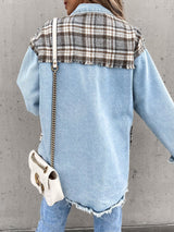 Women's Coats Denim Stitching Plaid Pocket Button Coat - Coats & Jackets - INS | Online Fashion Free Shipping Clothing, Dresses, Tops, Shoes - 27/09/2021 - COA2109271167 - Coats & Jackets