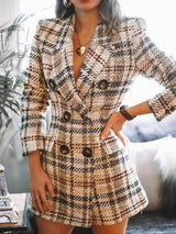 Women's Coats Double-Breasted Plaid Print Lapel Woolen Coat - Coats & Jackets - INS | Online Fashion Free Shipping Clothing, Dresses, Tops, Shoes - 17/11/2021 - 30-40 - COA2111171310