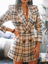 Women's Coats Double-Breasted Plaid Print Lapel Woolen Coat - Coats & Jackets - INS | Online Fashion Free Shipping Clothing, Dresses, Tops, Shoes - 17/11/2021 - 30-40 - COA2111171310