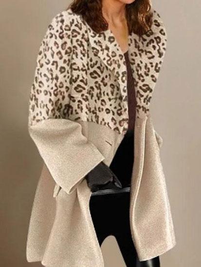 Women's Coats Fashion Leopard Lapel Long Sleeve Woolen Coat - Coats & Jackets - INS | Online Fashion Free Shipping Clothing, Dresses, Tops, Shoes - 08/11/2021 - 40-50 - COA2111081289