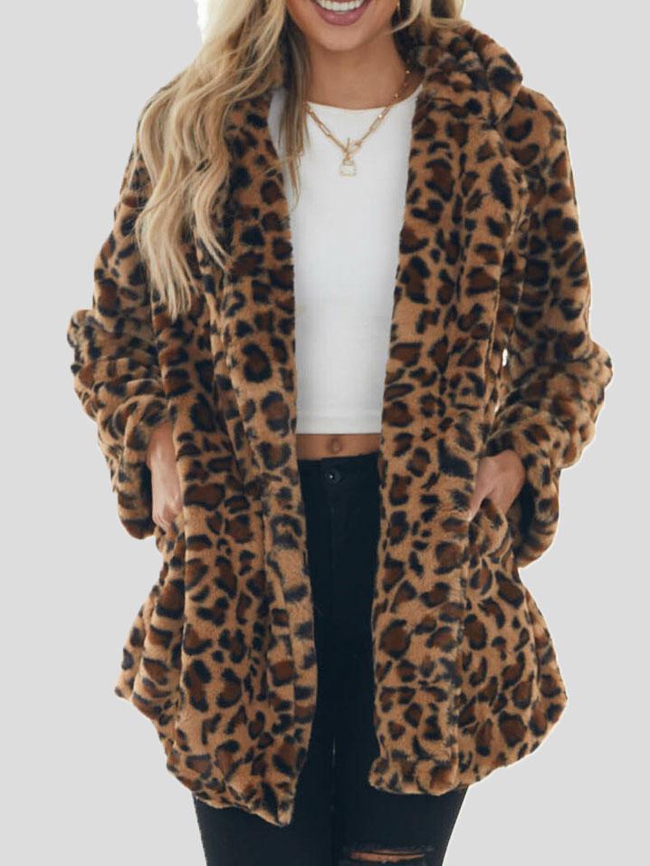 Women's Coats Fashion Leopard Pocket Plush Coat - Coats & Jackets - INS | Online Fashion Free Shipping Clothing, Dresses, Tops, Shoes - 08/11/2021 - 30-40 - COA2111081290