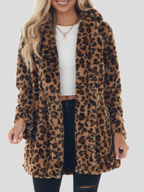 Women's Coats Fashion Leopard Pocket Plush Coat - Coats & Jackets - INS | Online Fashion Free Shipping Clothing, Dresses, Tops, Shoes - 08/11/2021 - 30-40 - COA2111081290