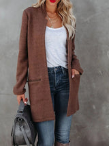 Women's Coats Fashion Long Sleeve Zip Pocket Cardigan Coat - Coats & Jackets - INS | Online Fashion Free Shipping Clothing, Dresses, Tops, Shoes - 06/11/2021 - 30-40 - COA2111061285