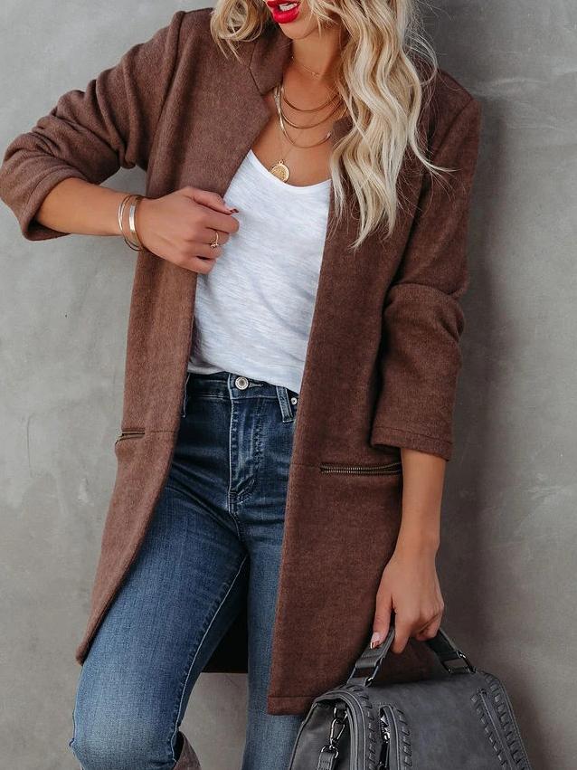 Women's Coats Fashion Long Sleeve Zip Pocket Cardigan Coat - Coats & Jackets - INS | Online Fashion Free Shipping Clothing, Dresses, Tops, Shoes - 06/11/2021 - 30-40 - COA2111061285