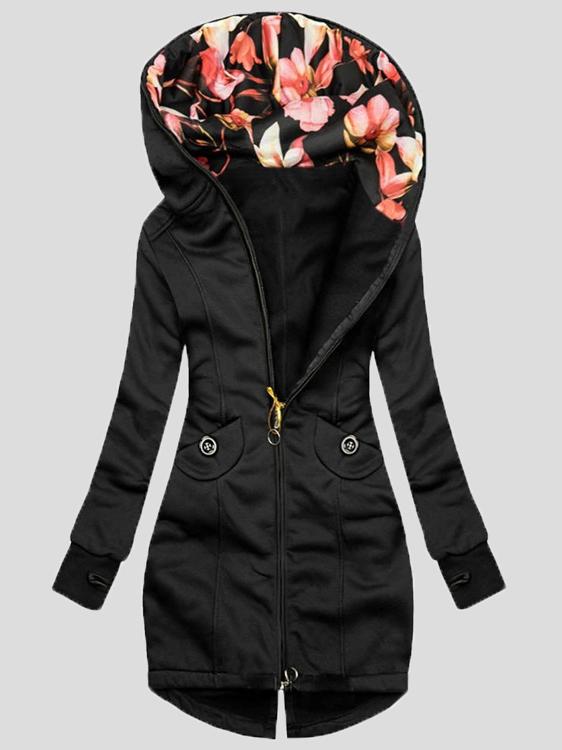 Women's Coats Fashion Pocket Zipper Print Hooded Coat - Coats & Jackets - INS | Online Fashion Free Shipping Clothing, Dresses, Tops, Shoes - 10/11/2021 - 30-40 - COA2111111296